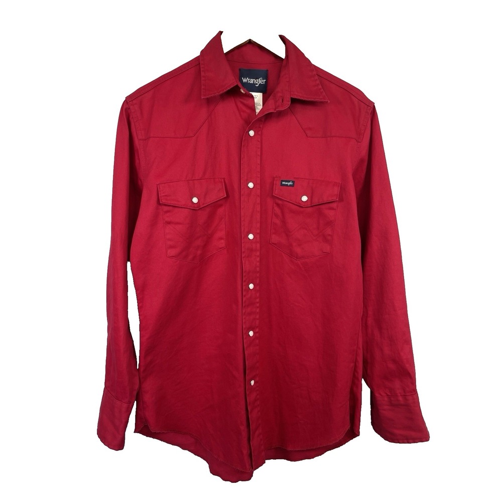 Wrangler Western Pearl Snap Shirt Men's M Red 100%‎ Cotton Long Sleeve Cowboy